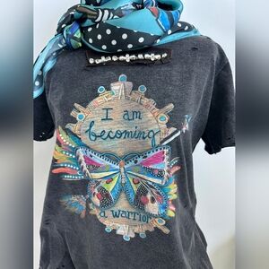 NEW A Rare Bird "I Am Becoming A Warrior" Women’s Short Sleeve Graphic Top